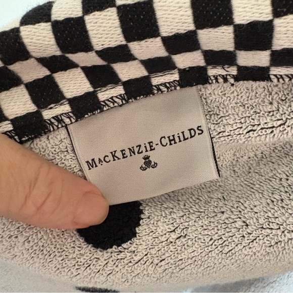 Rare Mackenzie Childs Multipattern Black Polkadot Check Cotton Bath Robe Sz S - Picture 6 of 7
